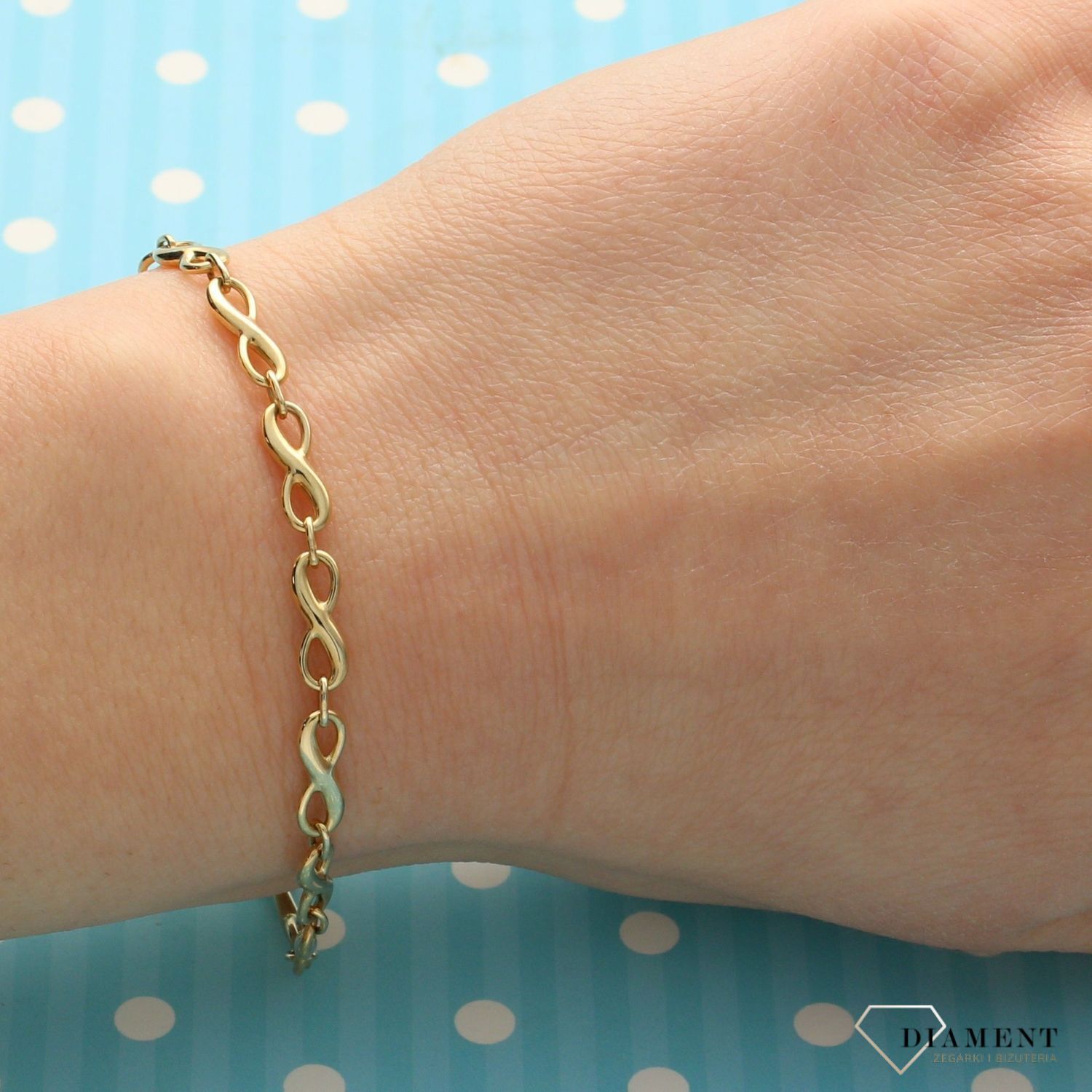 Złota bransoletka znak nieskończoności. Złote Bransoletki Damskie w Sklepie z Biżuterią zegarki-diament.pl to idealny pomysł na prezent dla kobiety (3).jpg